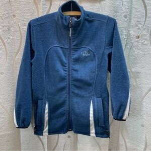 Tag‎ Rider Fleece Jacket Womens Medium Blue Full Zip Mock Neck Floral Excellent